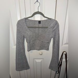 Grey Bell Sleeve Grey Crop Top